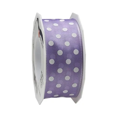 Obrázek PRÄSENT Polka DOTS Band mit Drahtkante Flieder/weiß, 20 m gepunktetes Dekoband, 40 mm Breite, leicht biegsames Schleifenband zum Dekorieren &amp; Basteln, für besondere Anlässe