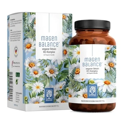 Obrázek NATURTREU® Žaludeční rovnováha betain HCL komplex veganský s pepinem, heřmánkem a chloridem podpora žaludeční kyseliny trávení* celospektrální enzymové kapsle ve vysokých dávkách