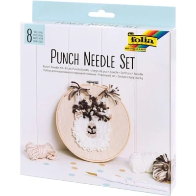 Obrázek folia 23411 Punch sada jehel s nadýchaným motivem alpaky, 8dílná kompletní vyšívacím rámem, mnichovou látkou, špendlíkem, pomůckou pro navlékání a vlnou