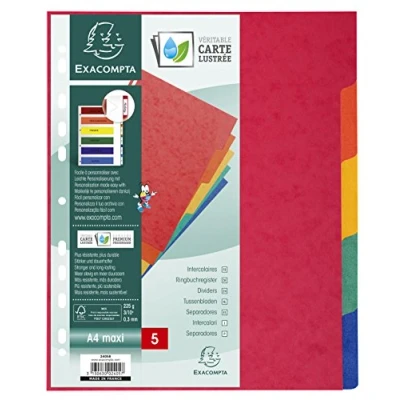 Obrázek Exacompta 2405E prémiový rejstřík pro DIN A4 MAXI ze silného kartonu Colorspan, 5dílný, plná výška 24 x 30 cm, plnobarevný, 5 barev s indexovou stranou vlastní tvorbu, dělicí listy, oddělovací