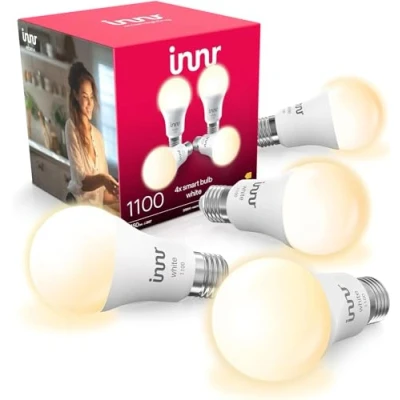 Obrázek innr Zigbee E27 Smart lampa, funguje s Alexa a Hue* (nutná bridge), teplá bílá, chytrá žárovka stmívatelná, Home, 1150 lumenů, balení 4 ks