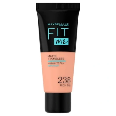 Obrázek Maybelline New York Fit me! MATTE&amp;PORELESS make up č. 238 bohatý tan, tekutý up, přizpůsobí se tónu pleti, hydratační, matující, lehká až střední krycí síla, 30 ml