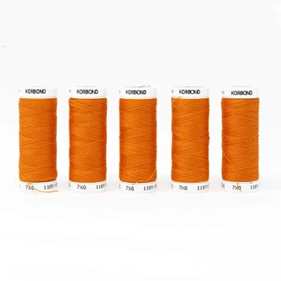 Obrázek Korbond 500 m Kürbis Polyester 5 x 100 Spulen orange für Handnähmaschinen kein Einlaufen ideal zum Flicken, Schneidern, Quilten, Basteln, Reparaturen und Verschönern