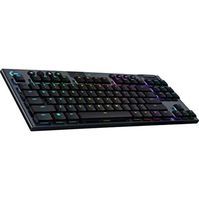 Obrázek Logitech G Bezdrátová mechanická herní klávesnice 915 Lightspeed TKL bez číselné klávesnice, dotykový přepínač GL tlačítek s plochým profilem, rozložení US QWERTY karbonový