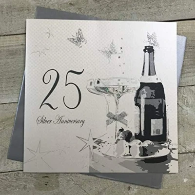 Obrázek WHITE COTTON CARDS groß Silber Hochzeit Jahrestag, 25. Jahrestag Karte, handgefertigt, Weiß
