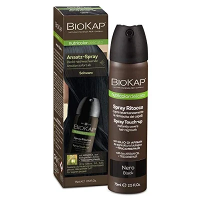 Obrázek BIOKAP Touch Up Ansatz Spray 75ml SCHWARZ Grauen kaschieren in 1 Sekunde hält bis zur nächsten Haarwäsche Bio Arganöl TricoREPAIR Komplex