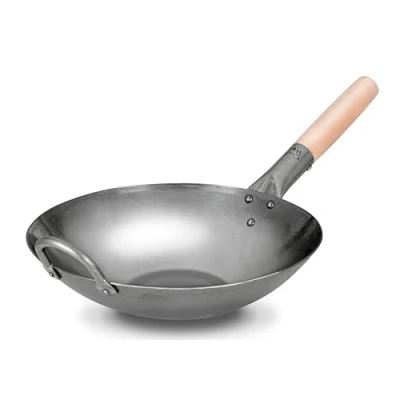 Obrázek Craft Wok flacher handgehämmerter Karbonstahl Pow mit Holz und Stahlgriff (30,5 cm, Boden) / 731W316 30,5 cm