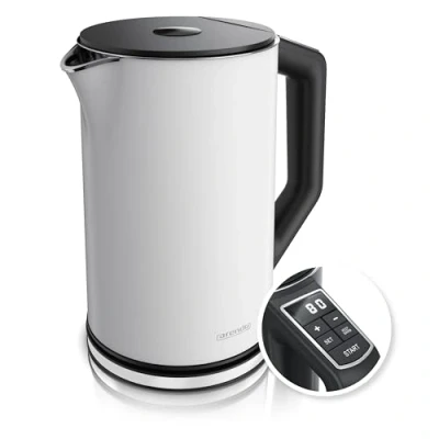 Obrázek Arendo Nerezová rychlovarná konvice s nastavením teploty 40 100 stupňů v 5 krocích design dvojitou stěnou model ELEGANT 1,5 litru 2200 W vařič na čaj ukazatelem GS bílá