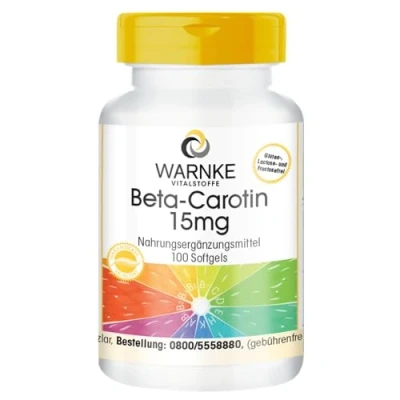 Obrázek Beta karoten 15 mg 100 měkkých gelů na dní, karotenoid, provitamin A výstražné vitální látky německá lékárnická kvalita