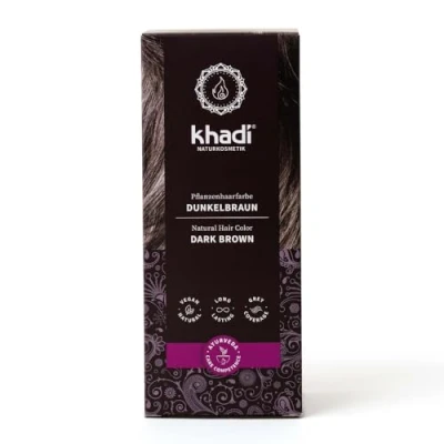 Obrázek khadi Pflanzenhaarfarbe, Haarfarbe für tiefes, glänzendes Dunkelbraun bis kräftiges Schwarzbraun, Naturhaarfarbe 100% pflanzlich, natürlich &amp; vegan, Naturkosmetik, 100g