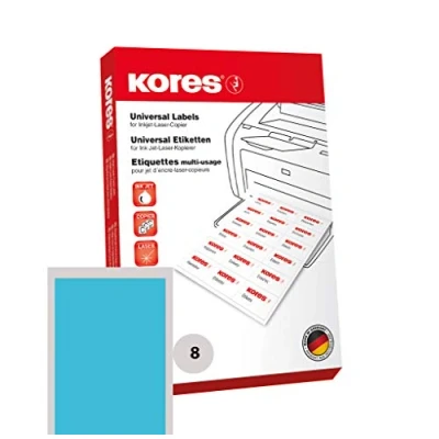 Obrázek Kores Univerzální etikety pro Ink Jet, Laser A kopírky, 105 X 74 mm, 100 listů, modrá