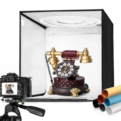 Obrázek Yorbay Fotostudio sada 32 x cm CRI 95+ LED Fotobox světelný box světelná kostka Profi fotografie stan vč. 6 podkladových fólií z PVC (černá, čistě bílá, šedá, oranžová, červená,