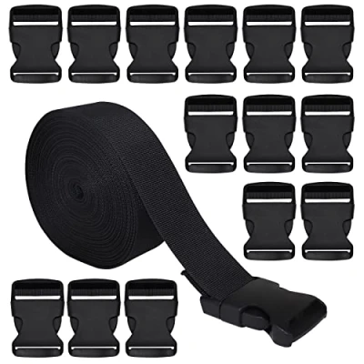 Obrázek RETON 20 mm 10 yards černý nylonový popruh + ks nastavitelné přezky plastové boční přezky, s přezkou pro opravu batohu zavazadla popruh. (20MM+20 kusů)