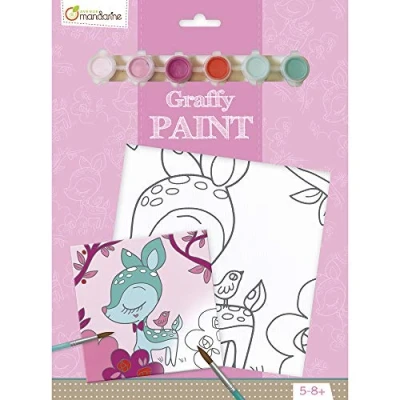 Obrázek Avenue Mandarine PP013O sada omalovánek Graffy Paint, s 1 předkresleným plátnem 20 x cm, 6 barevnými tubami a štětcem, ideální pro děti od 4 5 let, sada, srnec