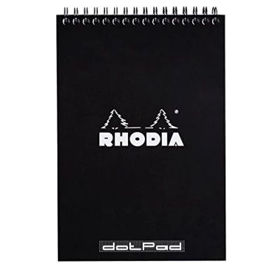 Obrázek Rhodia 165039C blok poznámkový s dvojitou spirálou 80 listů Dot lineatura g, oddělitelný a mikroperforovaný, kartonovým hřbetem, ideální pro poznámky, černá, 1 kus