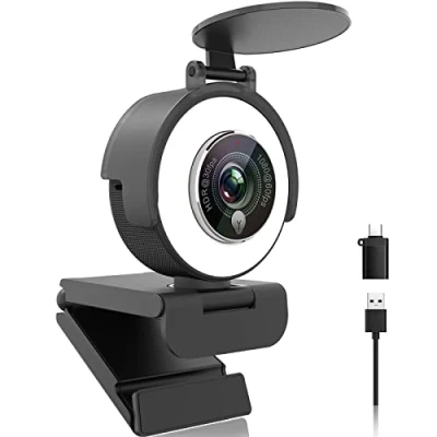 Obrázek Angetube 1080p Webcam mit Ringlicht für Streaming: USB 60FPS Webkamera Mikrofon HDR fähig HD Auto Lichtkorrektur, einstellbarem FOV, Teams, Zoom, PC/Laptop/Mac/Desktop