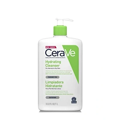 Obrázek CeraVe Hydratační čisticí mléko na obličej a tělo, jemné čištění bez pěny, pro normální až suchou pokožku, s hyaluronem 3 esenciálními ceramidy, 1 l
