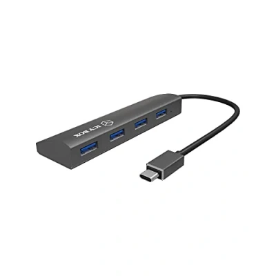 Obrázek ICY BOX IB HUB1406 C USB 3. 0 typ rozbočovač s 3x (Type A) a 1x Gigabit LAN síťová přípojka, hliník, integrovaný kabel, šedý