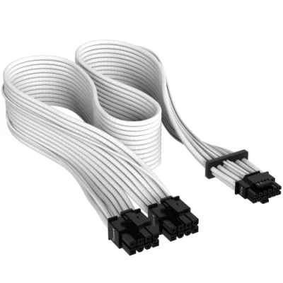 Obrázek Corsair Premium 600W PCIe 5.0 / Gen 5 12VHPWR síťový kabel vhodný pro síťové zdroje typu 4 přes dva 8pinové konektory 12+4pinová zástrčka plášť ze síťoviny bílý