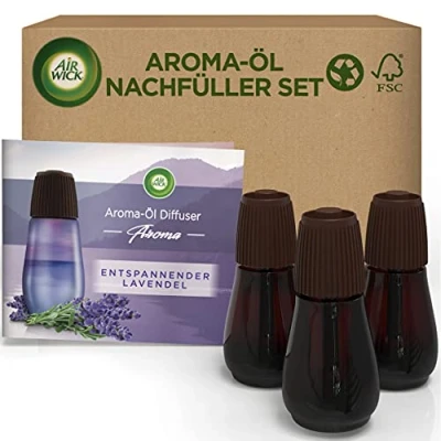 Obrázek Air Wick Aromatický olej Flakon výhodné balení sada pro doplnění vonného oleje difuzér vůně: Relaxační levandule 3 x 20 ml éterický