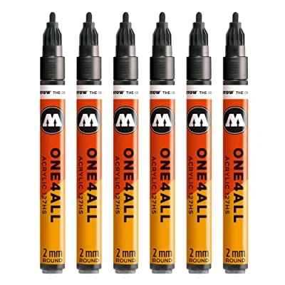 Obrázek Molotow One4All 127HS akrylový popisovač (2,0 mm tloušťka linky, vysoce krycí a permanentní, odolný proti UV záření, pro téměř všechny podklady) 6 kusů barva 223 metalická černá
