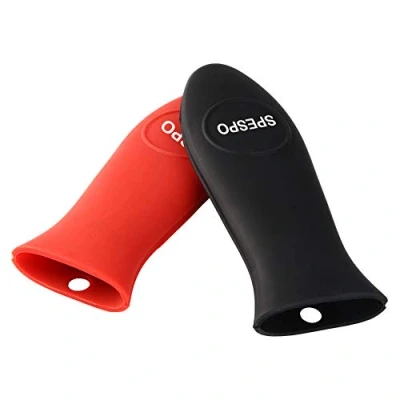 Obrázek Caldo pan manico copr, in silicone, Spespo presina isolante per padelle ghisa e metallo, 2 pezzzi (nero+ rosso)