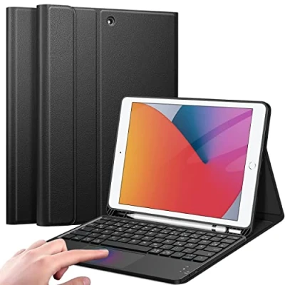 Obrázek Fintie Kryt klávesnice pro iPad (9. / 8. a 7. generace 2021/2020/2019), 10.2 pouzdro s klávesnicí, německá touchpadem, magnetická odnímatelná klávesnice, černá
