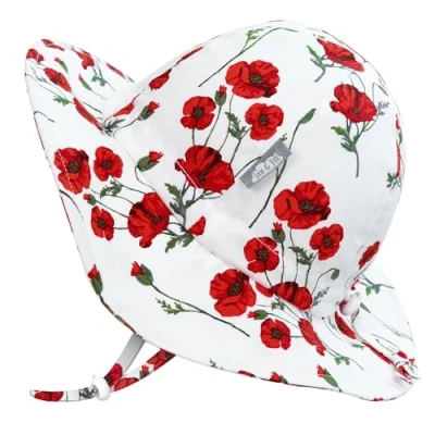 Obrázek Jan &amp; Jul Grow with Me bavlněná flapper klobouk proti slunci pro miminka a děti, Red Poppy