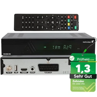 Obrázek ZEHNDER Sat přijímač pro satelitní anténu, digitální, AAC LC, PVR, HDMI, SCART, USB, koaxiální, USB 2.0 alfanumerický displej, kompatibilní s jedním kabelem HX 2300 VFD HD