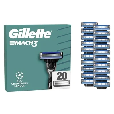 Obrázek Gillette Mach3 holicí břity pro muže, 20 originálních náhradních čepelí , čepele muže s kluznými proužky jemné klouzání a povrstvení