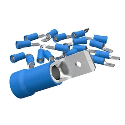 Obrázek AUPROTEC 100x plochá zástrčka 1,5 2,5 mm² modrá/šířka konektoru 4,8 mm částečně izolovaná PVC samčí konektor MDD kabelový z mosazi pocínovaný