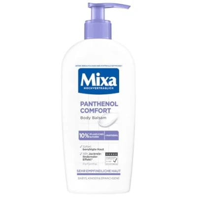 Obrázek Mixa Panthenol Body Lotion, zmírňující svědění a uklidňující balzám s panthenolem rostlinným glycerinem, pro citlivou, citlivou pokožku, zmírňuje Comfort, 250 ml