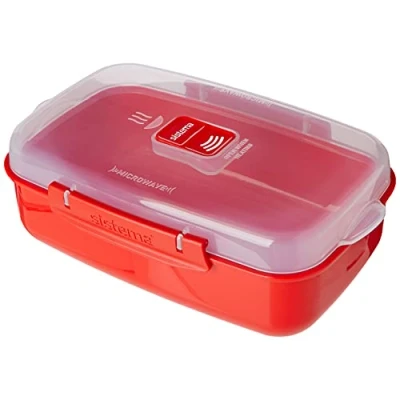 Obrázek Sistema Obdélníková miska do mikrovlnné trouby Microwave nádoba 1,25 l s parním ventilem bez BPA červená