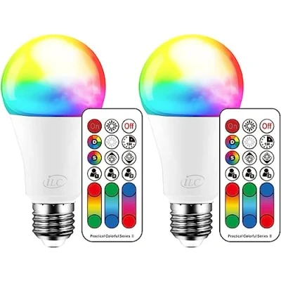 Obrázek iLC Farbwechselnde LED Glühbirne, 120 Farben, 70 Watt Äquivalent, DIY Blitz, warmweißes 2700K RGB mit Fernbedienung, 10W A60 E27 Schraube (2er Pack)