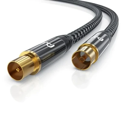 Obrázek CSL 10m HDTV anténní kabel S copánkem 8k 4k konektor antény ke spojce 135 dB 75 Ohm DVB T a T2 C S2 rádio UKW DAB