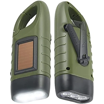 Obrázek Simpeak Taschenlampe Kurbel, 2 Stück Solar LED, Dynamo Notlicht Handkurbel mit Karabiner für Freien Camping Klettern Wandern