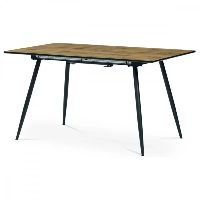 Obrázek Jídelní stůl, 140+40x80x76 cm, MDF deska, dýha divoký dub, kov, černý lak HT 921 OAK