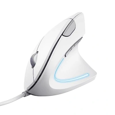 Obrázek Trust Verto vertikální myš, ergonomická prevence proti rameni myši/tenisovému (RSI syndrom), 1000/1600 DPI, LED osvětlení, PC myš s kabelem pro praváky, počítač, laptop, Mac bílá