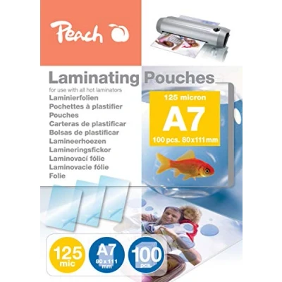 Obrázek Peach laminovací fólie A7 125 mic 100 kapes lesklá prémiová kvalita pro nejlepší výsledky kompatibilní s přístroji všech značkových výrobců PP525 05