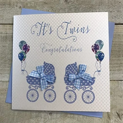 Obrázek White Cotton Cards jeho Twins Congratulations karta, Baby přání, pro kočárek, modrá