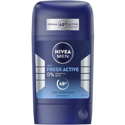 Obrázek NIVEA MEN Fresh Active Deo Stick, deodorant s jedinečnou recepturou INFINIFRESH pro 48h ochranu, pečující bez hliníku mořskými extrakty (50 ml)