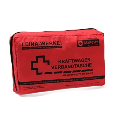 Obrázek Leina Werke 11020 autolékárnička Compact s výstražnou vestou a suchým zipem, červená/černá