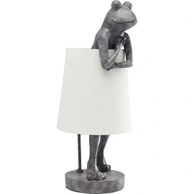 Obrázek Kare Design Tischlampe Animal Frog Grau, Tischleuchte, Frosch Motiv, Nachttischlampe, Lampe für Wohnzimmer, Schreibtischlampe Kinder, Schlafzimmer, Deko Lampe, Lampenschirm aus Leinen, 58x23x29cm