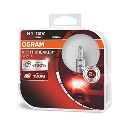 Obrázek Osram Night Breaker Silver H1, + o 100% více jasu, halogenová žárovka do světlometu, 64150NBS HCB, 12V osobní automobily, Duo Box (2 žárovky)