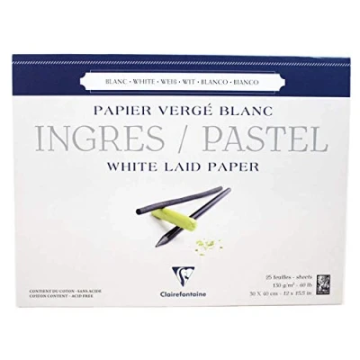 Obrázek Clairefontaine 96483C Zeichenblock Ingres (kopfseitig geleimt, 30 x 40 cm, 25 Blatt, gekörnt, 130 g, ideal für Trockentechniken, Pastell) weiß