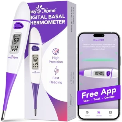 Obrázek Easy@Home Čedičový teploměr pro kontrolu cyklu: bazální teploměr, na přání plodnost a sledování ovulace s inteligentní aplikací Premom App (fialová)