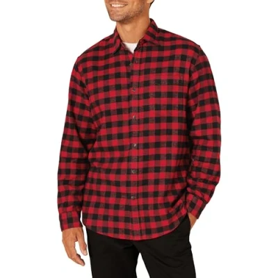 Obrázek Amazon Essentials Herren Langarmhemd aus Flanell (in Übergröße erhältlich), Schwarz Rot Buffalokaros, M