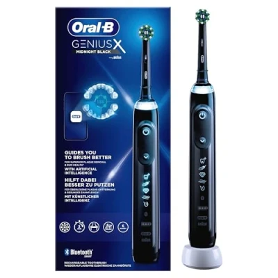 Obrázek Oral B Genius X elektrický zubní kartáček/elektrický kartáček, 6 režimů čištění pro péči o zuby, umělá inteligence a aplikace Bluetooth, dárek muže/ženu, Designed by Braun, černý