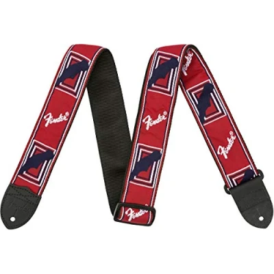 Obrázek Fender Monogramový popruh, plně nastavitelná délka (90 cm, 145 cm), červená/černá/modrá