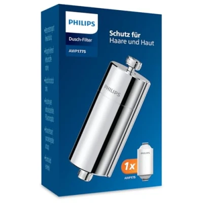Obrázek Inline sprchový filtr Philips AWP1775CH, filtrační systém KDF proti zbytkovému chlóru, bakteriím, nečistotám, vodní do vany a sprchy, chrom